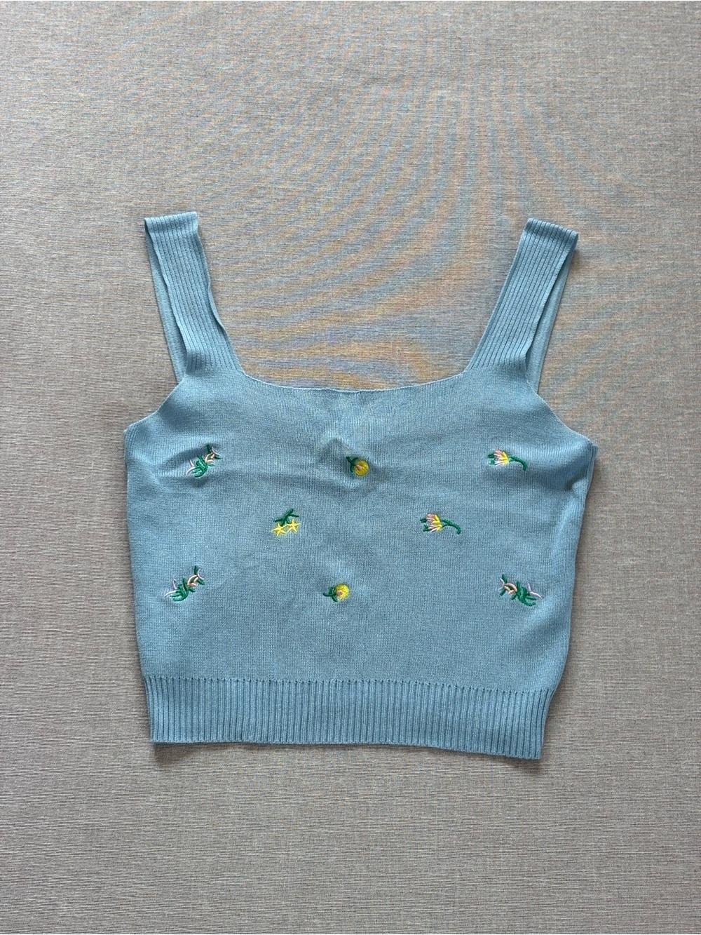 Cider baby blue embroidered knit coquette crop top in size M